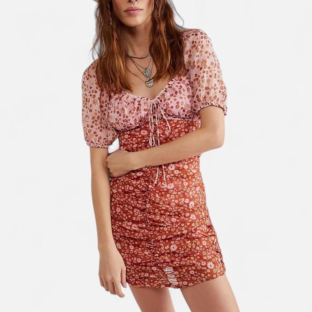 Free People Tessa Floral Puff Sleeve Mini | Romantic Coquette Femme small